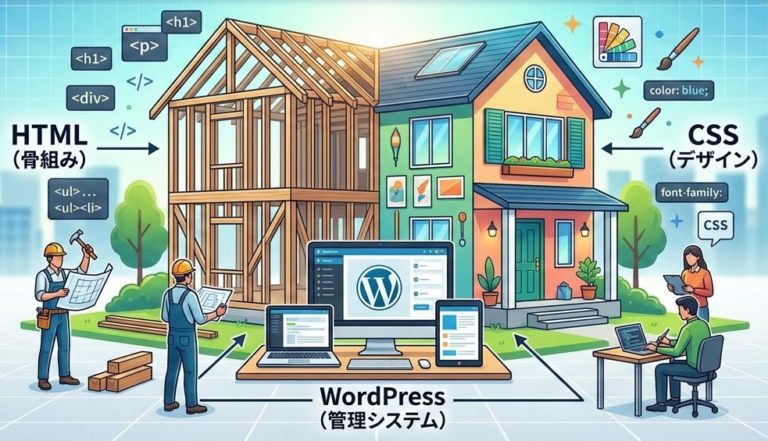 Webサイト制作の基本！HTML・CSS・WordPressの役割を「家づくり」で理解しよう